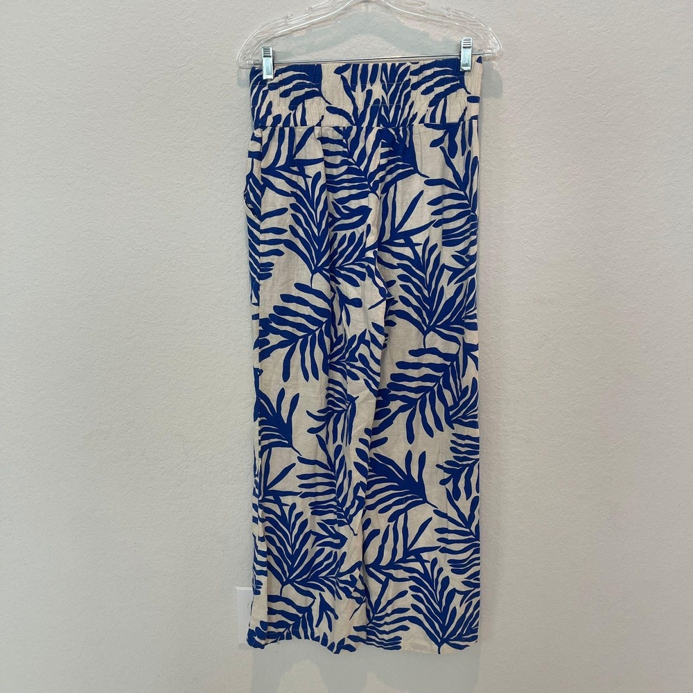 HG Linen‎ Tropical Leaf  Wide Leg Pants Large Beach Vacation Resort Casual